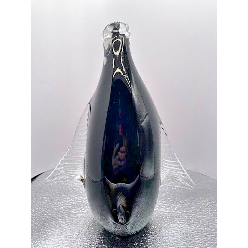 Murano Style Art Glass Penguin 7.5” X 7" Clear, Black, Brown - Picture 3 of 10
